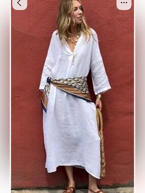 Community Classic White cotton with  Linen shirt Dress